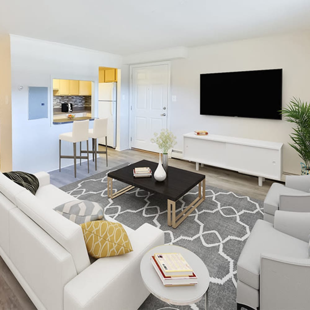 Living room at Waterview Apartments in West Chester, Pennsylvania
