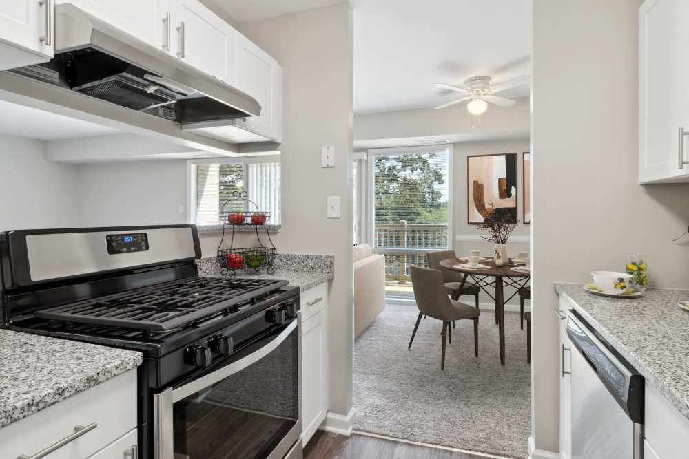 Updated kitchen and dining room at Parke Laurel Apartment Homes in Laurel, Maryland