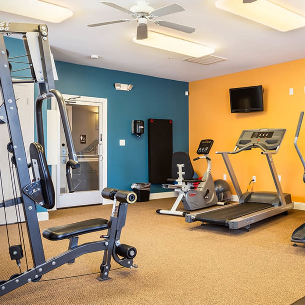 Cardio equipment in the well-equipped fitness center at Cannon & Westover in Dover, Delaware