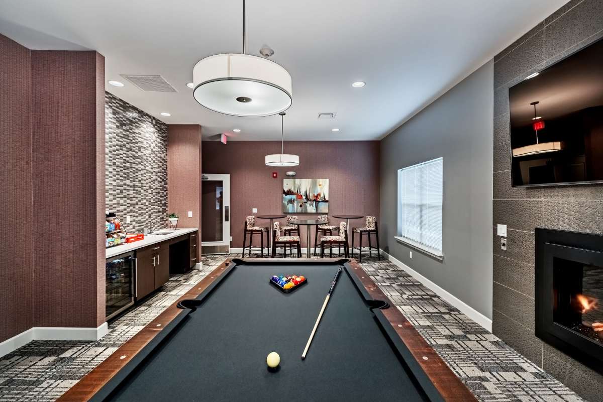 Game room with billiards table at The Kane in Aliquippa, Pennsylvania