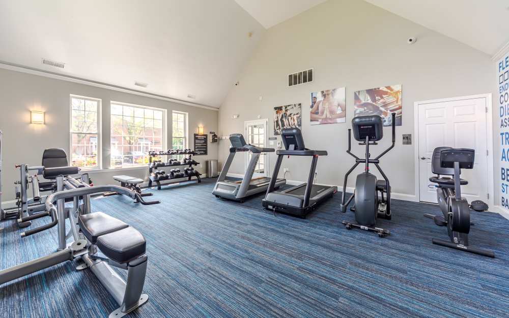 Well-equipped fitness center with cardio equipment at Abrams Run Apartment Homes in King of Prussia, Pennsylvania