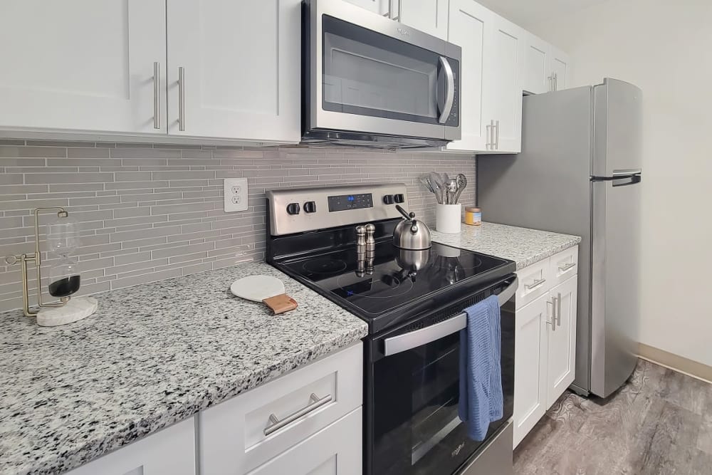 Modern Kitchen with Stainless Steel Appliances at Squires Manor Apartment Homes in South Park, Pennsylvania