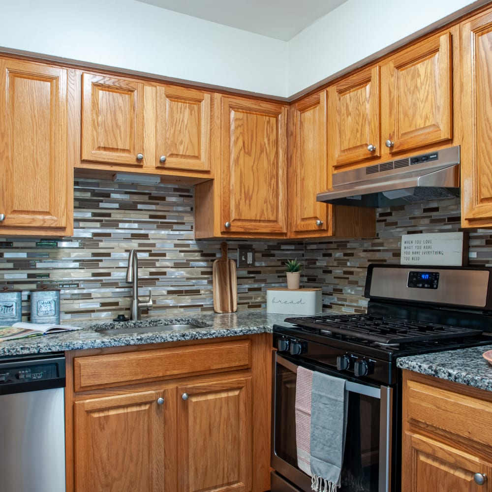 Spacious living room of a model home at Chesterfield Apartment Homes in Levittown, Pennsylvania