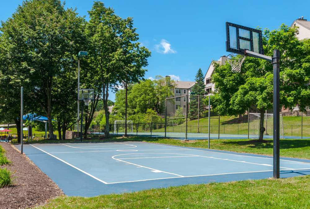 Blue basketball court at Club at North Hills in Pittsburgh, Pennsylvania