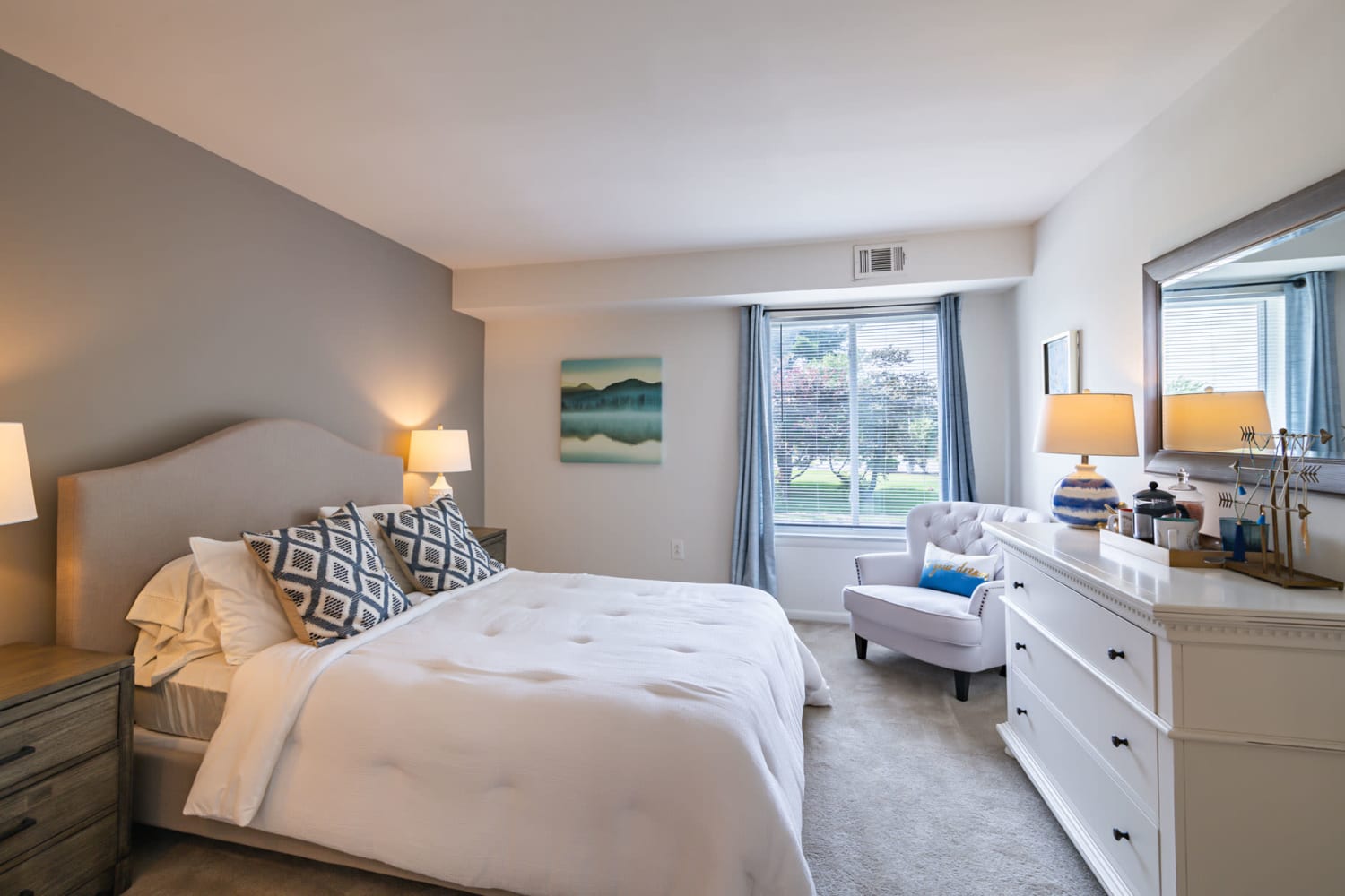 Staged bedroom at Country Village Apartment Homes in Dover, Delaware