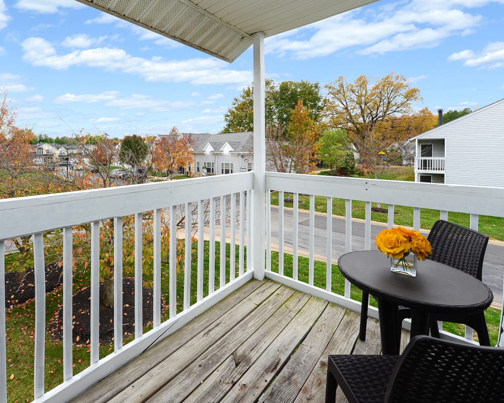 Private balcony at Fox Run Apartments & Townhomes in Bear, Delaware
