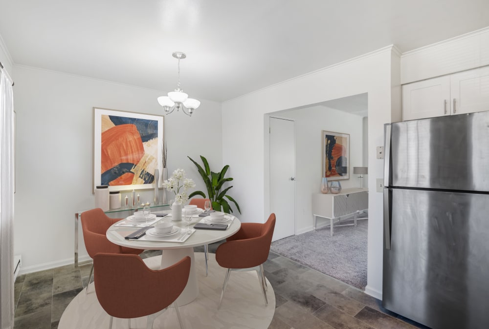 Dining area next to kitchen at Eatoncrest Apartment Homes in Eatontown, New Jersey