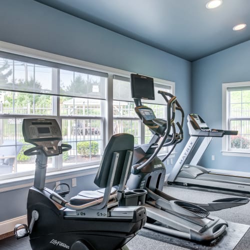 Cardio machines in the high-tech fitness center at Emerald Pointe Townhomes in Harrisburg, Pennsylvania