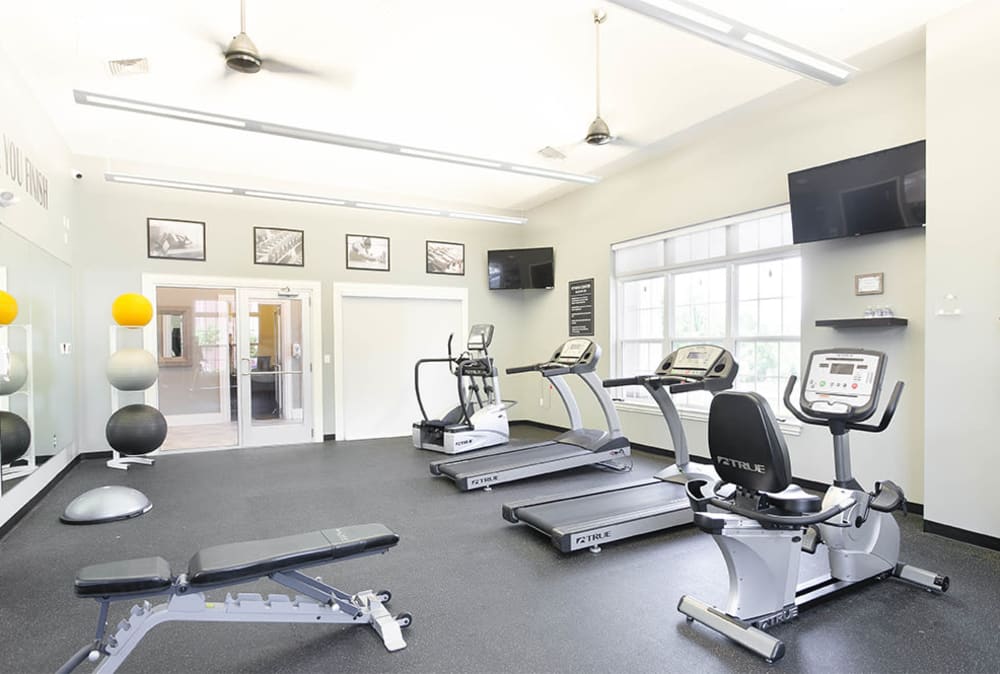 Fitness Center with Treadmill and Stability Balls at Torrente Apartment Homes in Upper St Clair, Pennsylvania