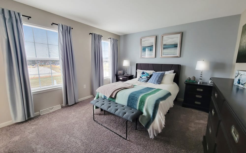Model bedroom in a home at Lion's Gate in Red Lion, Pennsylvania
