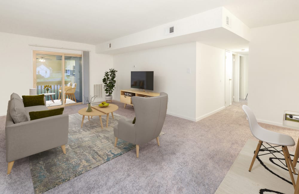 Minimalist Living Area with Plush Carpeting at Lakewood Hills Apartments & Townhomes in Harrisburg, Pennsylvania