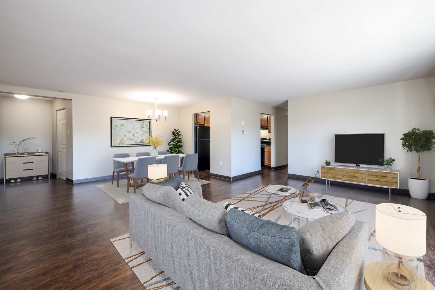 Spacious living area at Maiden Bridge & Canongate Apartments in Pittsburgh, Pennsylvania
