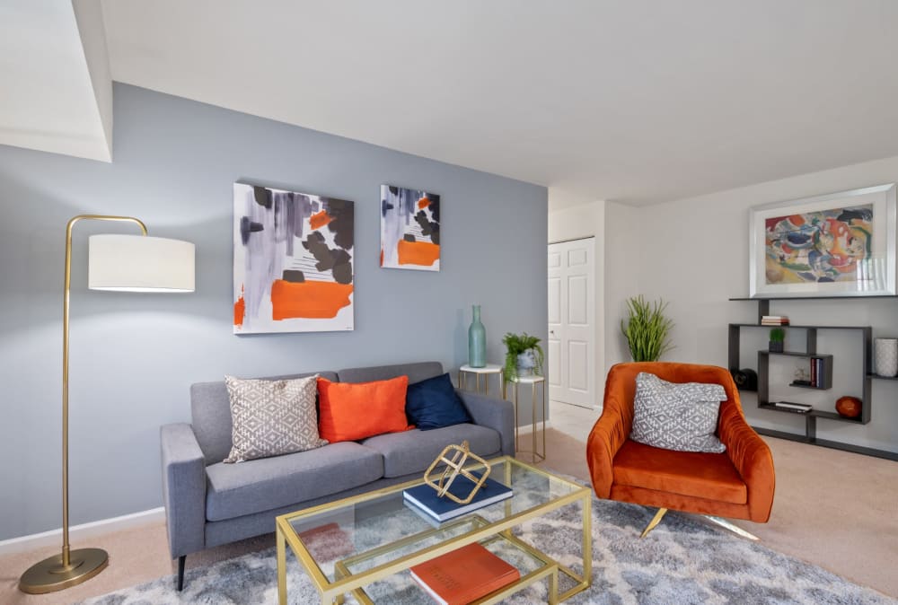 Bright and spacious living room in a home at Mount Vernon Square Apartment Homes in Alexandria, Virginia