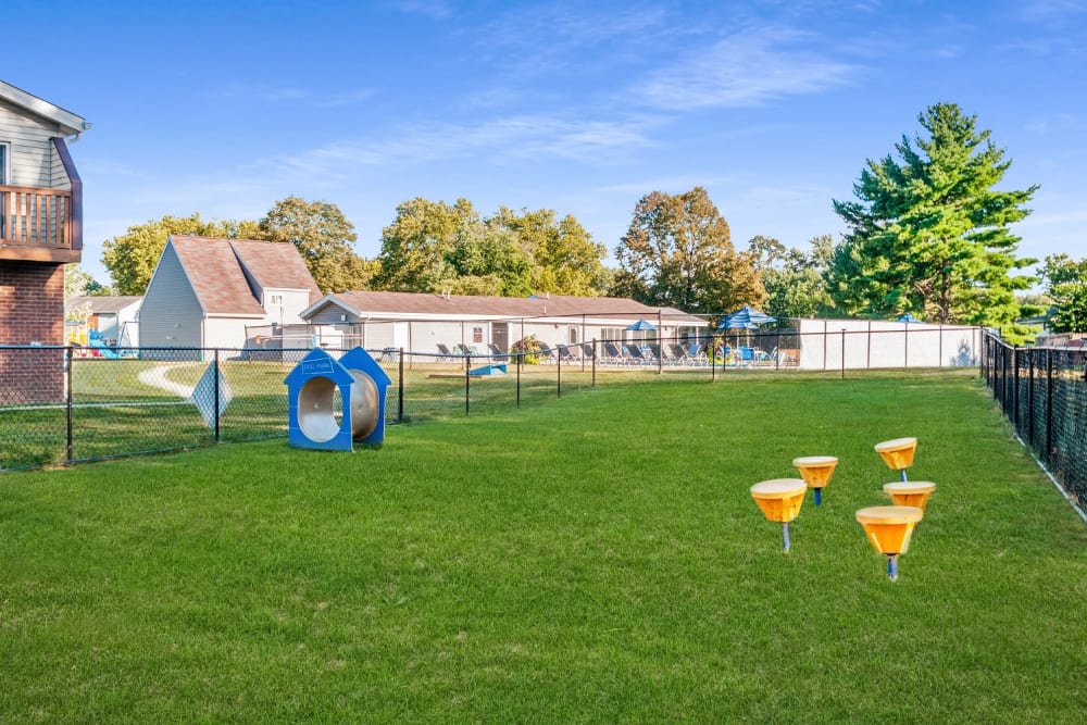 Dog park with agility equipment at Oxford Manor Apartments & Townhomes in Mechanicsburg, Pennsylvania