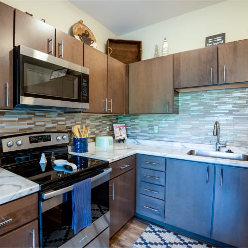 Kitchen with stainless steel appliances