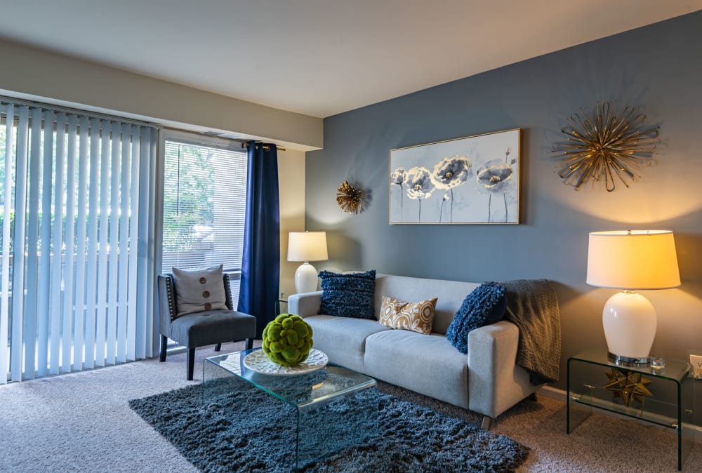 Living room of model apartment at Parke Laurel Apartment Homes apartments in Laurel, Maryland