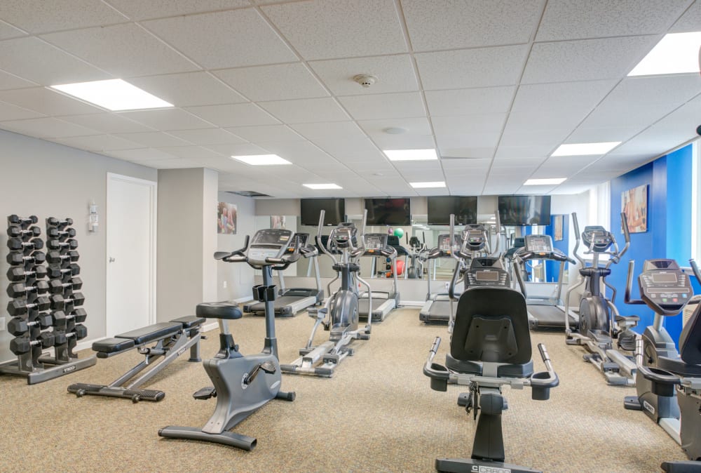 Fully-Equipped Fitness Center at Place One Apartment Homes in Plymouth Meeting, Pennsylvania