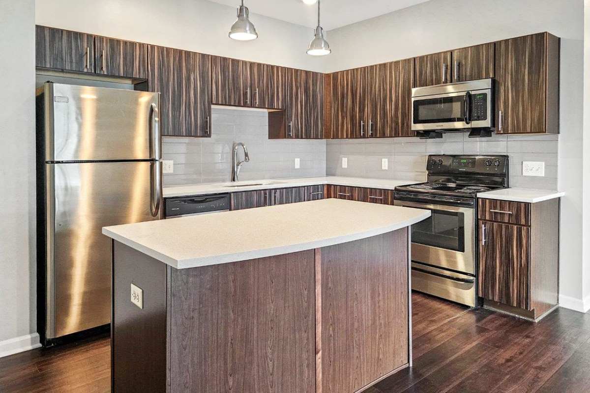 Kitchen with stainless steel appliances at Reserve at Southpointe in Canonsburg, Pennsylvania