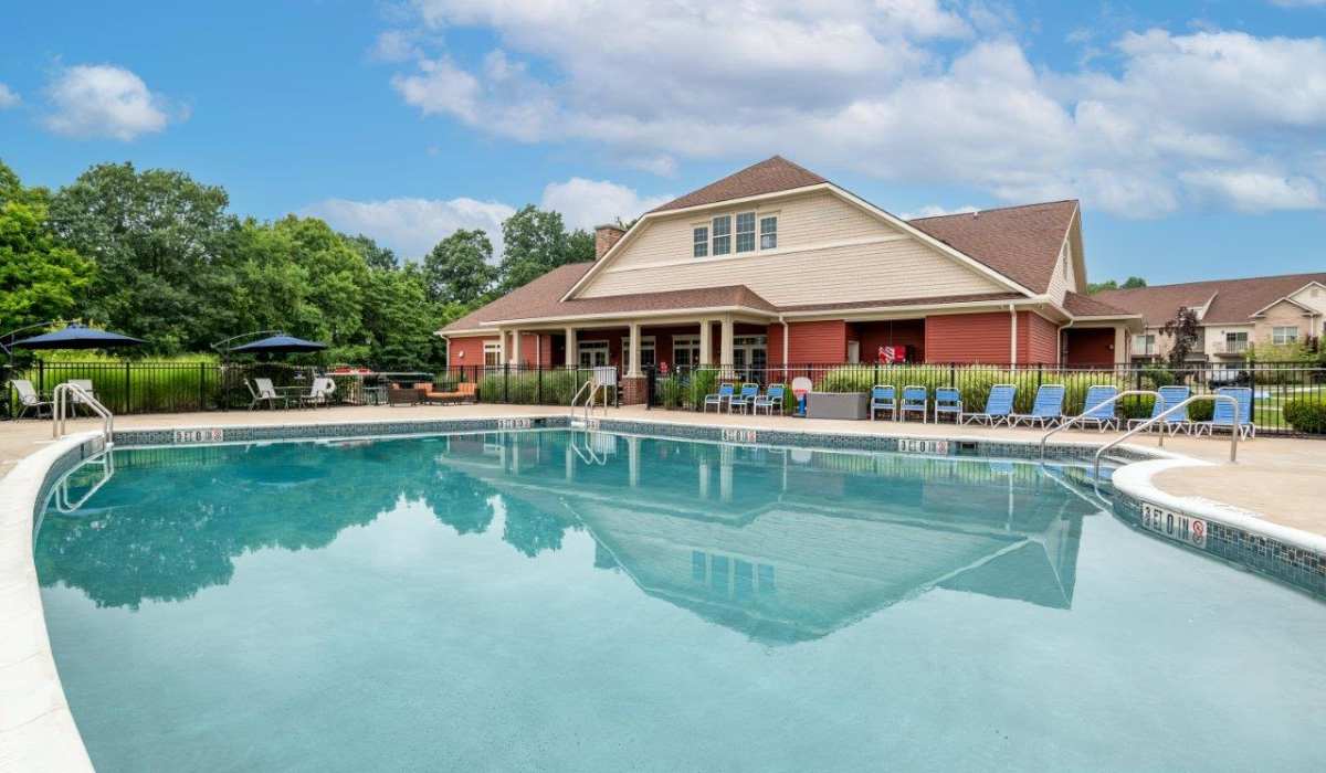 Pool area with lounge seating at in Canonsburg, Pennsylvania