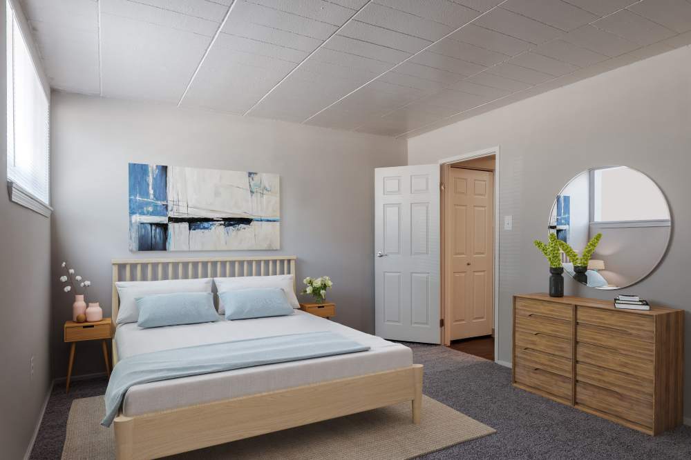 Beautiful bedroom at The Cascades Townhomes and Apartments in Pittsburgh, Pennsylvania