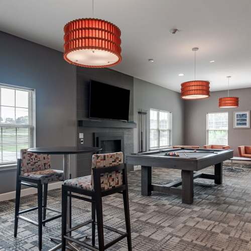 Game room with billiards table at The Kane in Aliquippa, Pennsylvania