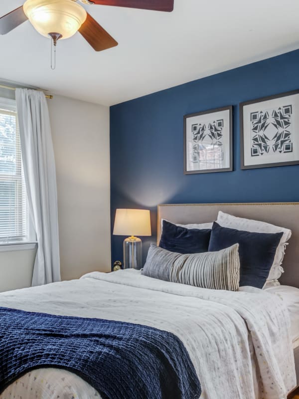 Model bedroom at The Villas at Bryn Mawr Apartment Homes in Bryn Mawr, Pennsylvania