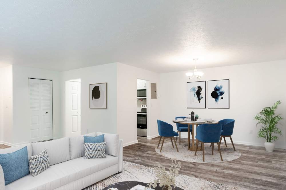 Bright Living Room with Modern Decor  at Westpointe Apartments in Pittsburgh, Pennsylvania