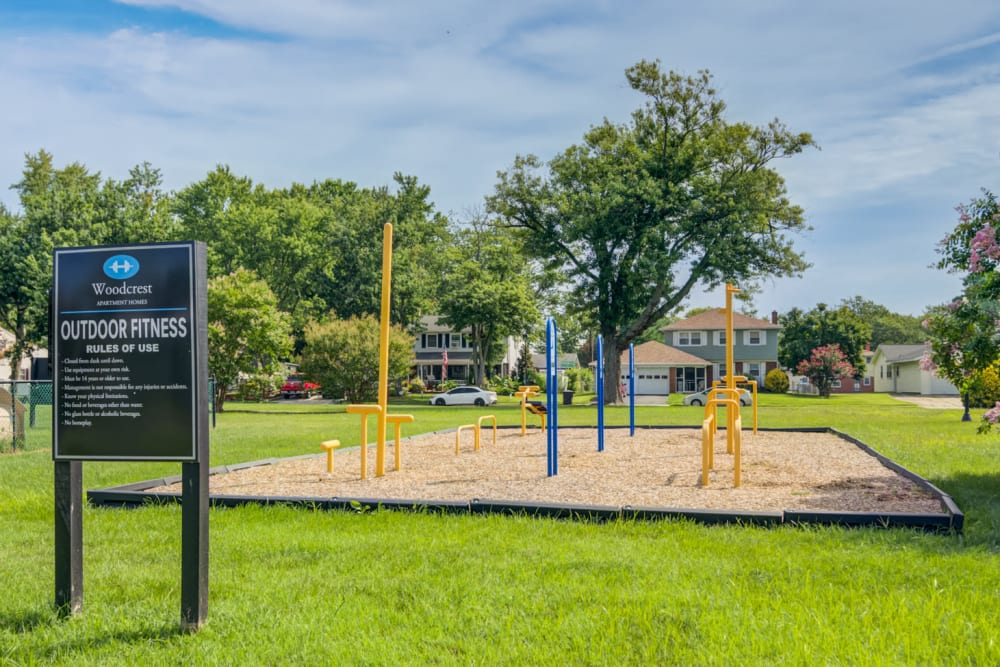 Outdoor fitness stations at Woodcrest Apartment Homes in Dover, Delaware