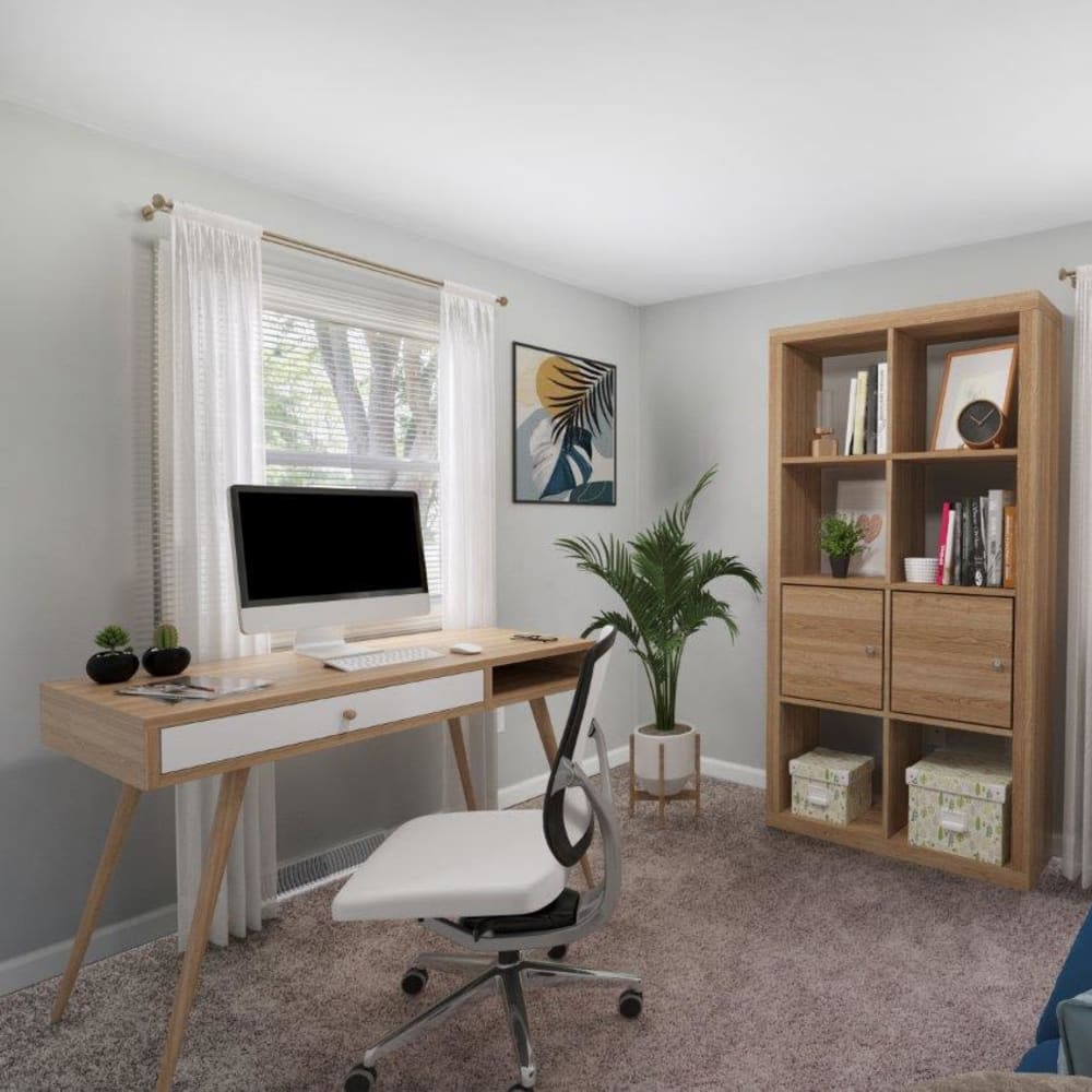 Luxury living room with office desk