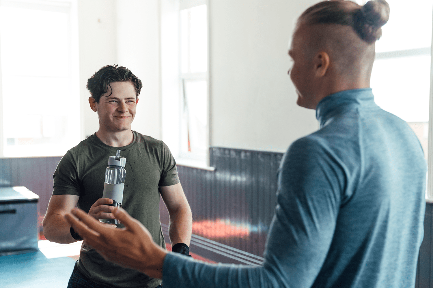 Residents catching up after a workout in the fitness center at Timberlake Apartment Homes in East Norriton, Pennsylvania