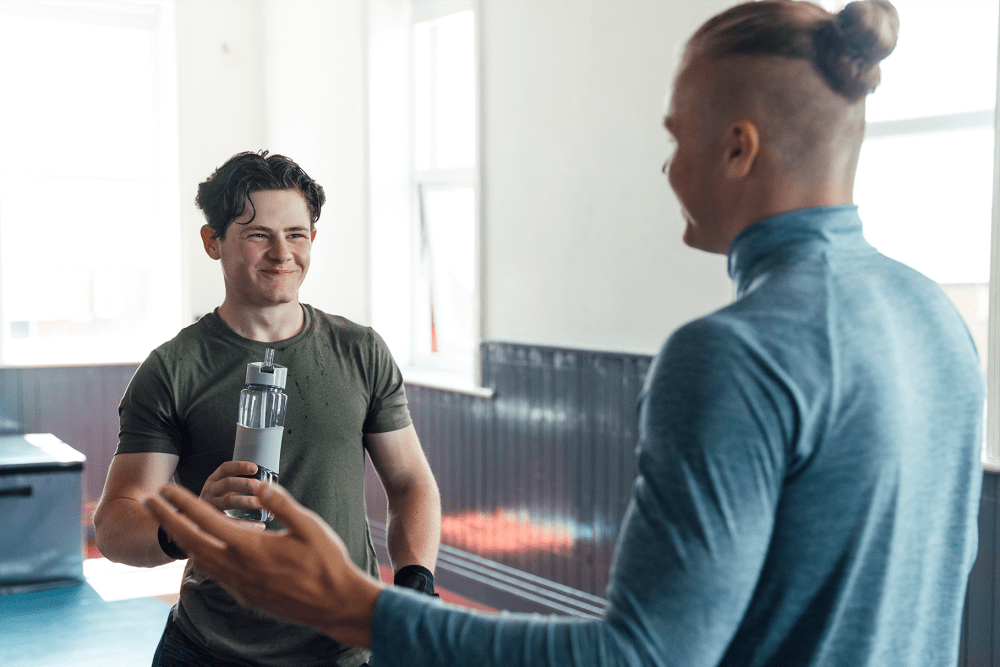 Residents catching up after a workout in the fitness center at The Avalon Apartment Homes in Avalon, Pennsylvania